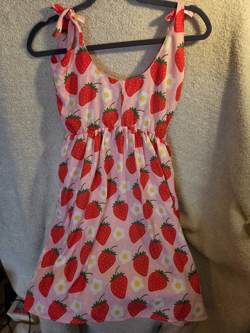 Girls Pink Strawberry Tie-Shoulder Sundress